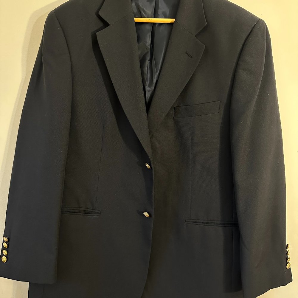 Covington Mens Navy Blue Solid Blazer Sport Coat Suit Jacket Sz 42R Gold Buttons